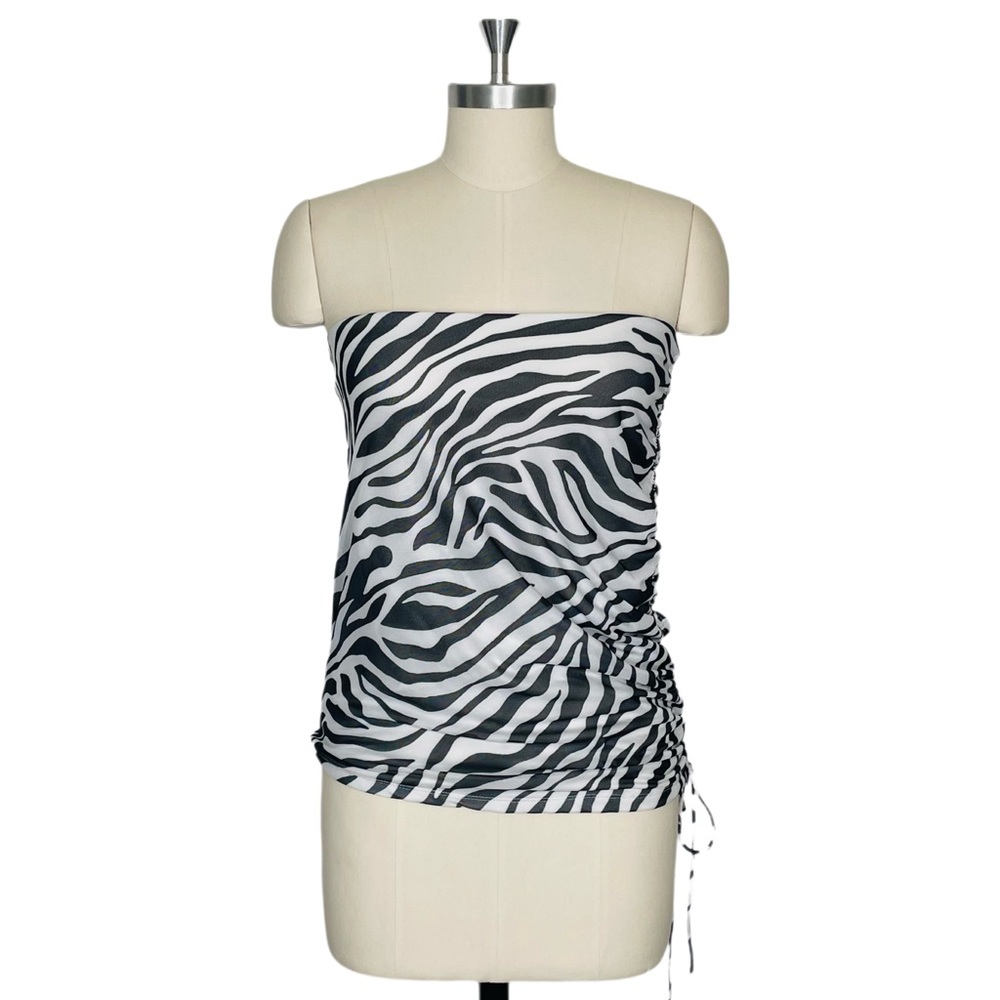 Princess Polly Black White Zebra Strapless Ruched Top Size 6